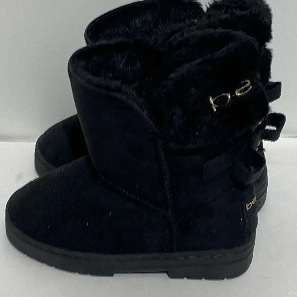 Bebe Girls Black Faux Fur Shearling Textile Slip On Winter‎ Boots Size 12